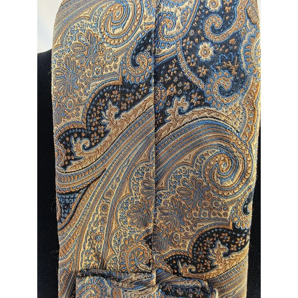Bruno Piatelli Neck Tie From Roma Gold Blue Paisley Pattern 58.5